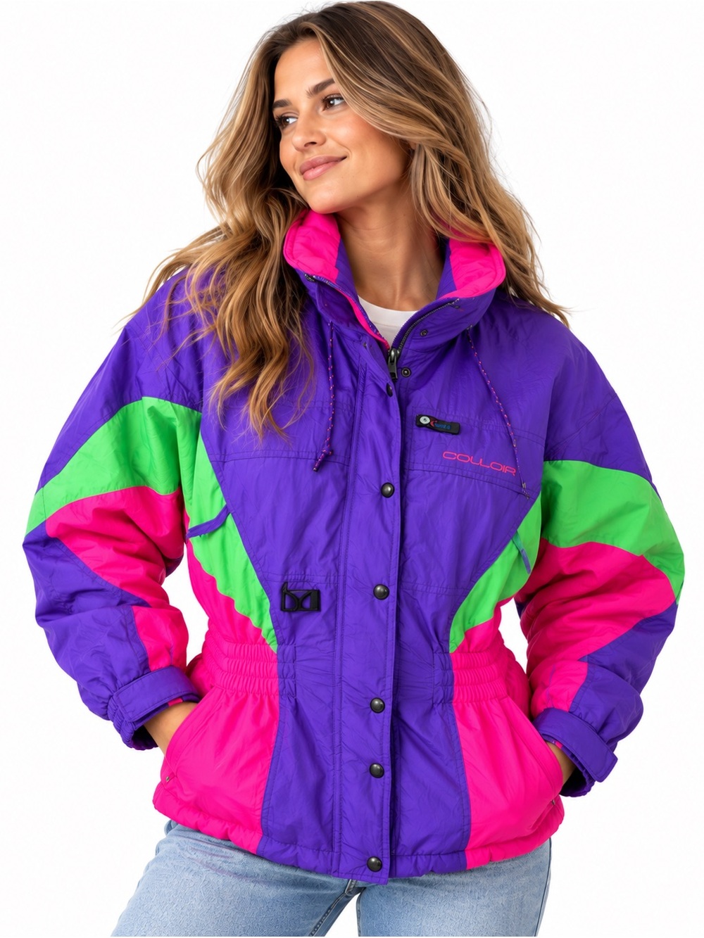 Vintage 90s Couloir Neon Colourblock Ski Jacket Size 12